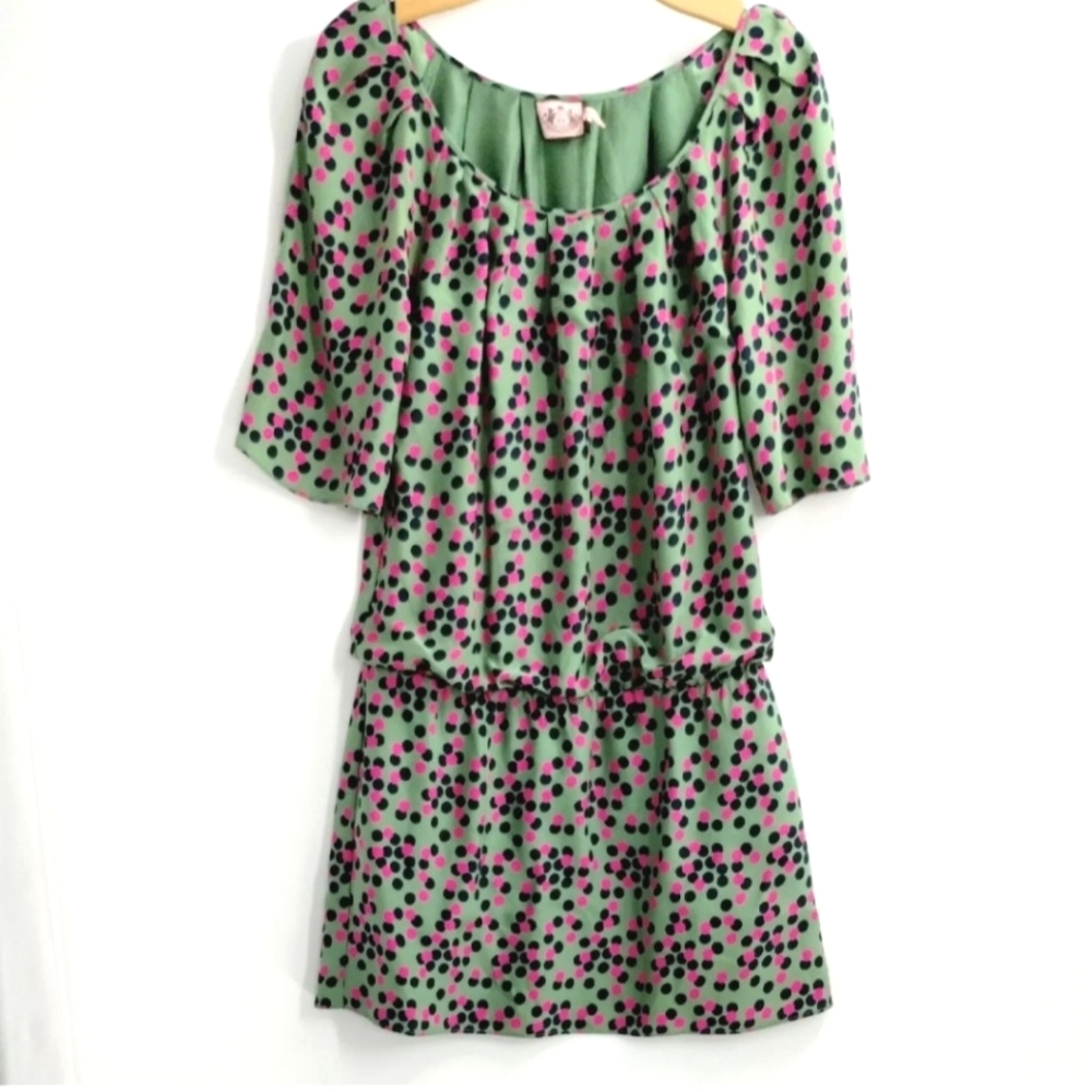 Juicy Couture Mini Dress Green Silk Multi Polkaโ Dot